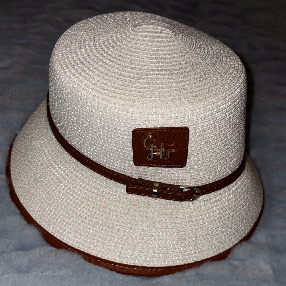 Beach Hat White and Brown Women's